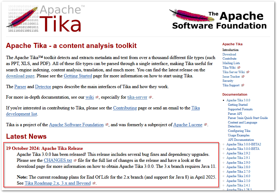 Image:Apache Tika 3.0.0 released - Available in the Domino Container