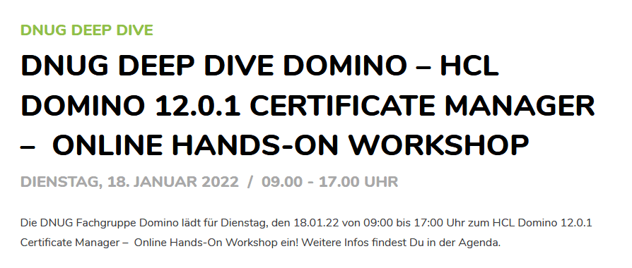 Image:DNUG Deep Dive: HCL Domino 12.0.1 Certificate Manager –  Online Hands-On Workshop