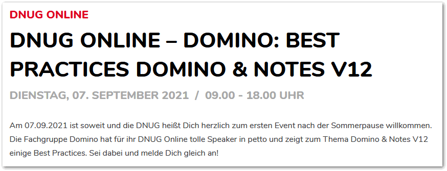 Image:DNUG Domino Day Online -- With latest Domino V12 infos
