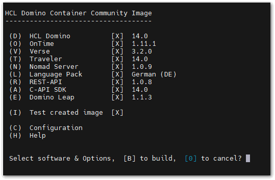 Image:Domino Container Image easy to use build menu