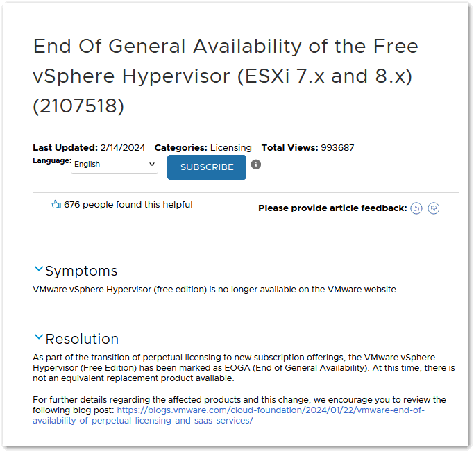 Image:End Of General Availability of the Free vSphere Hypervisor (ESXi 7.x and 8.x)
