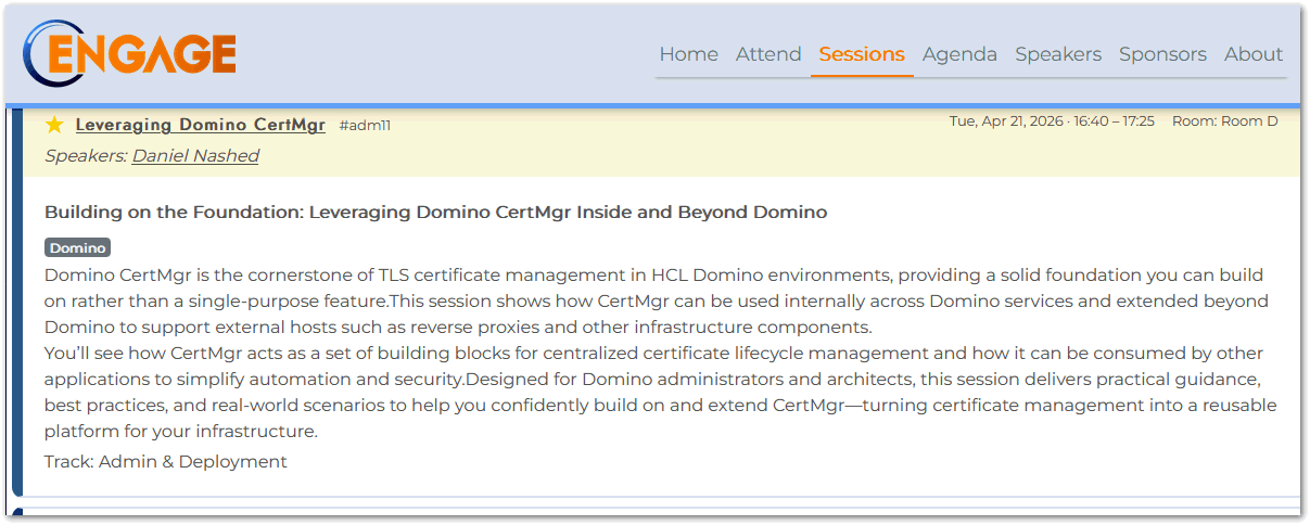 Image:Engage 2026 Agenda is live -- My CertMgr session got accepted