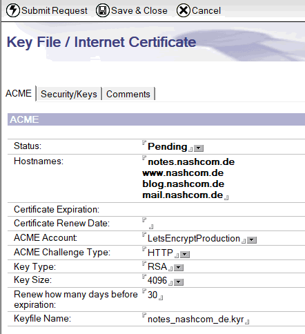 Image:Let’s Encrypt Domino Early Access V12 in production