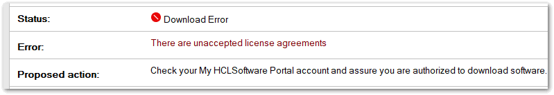 Image:My HCLSoftware download portal (MHS) requires to accept license terms