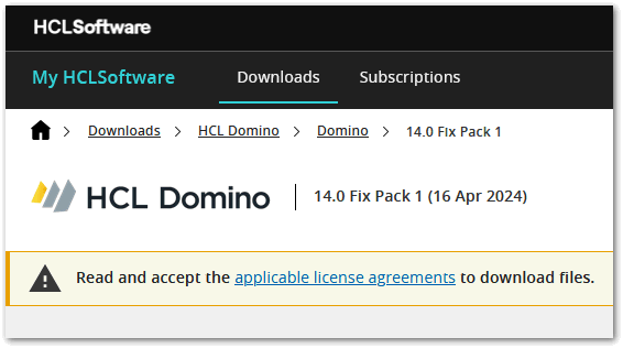 Image:My HCLSoftware download portal (MHS) requires to accept license terms