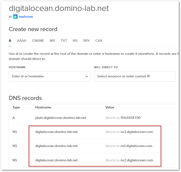 Image:Sub domain DNS at Digital Ocean for Domino CertMgr DNS-01 requests